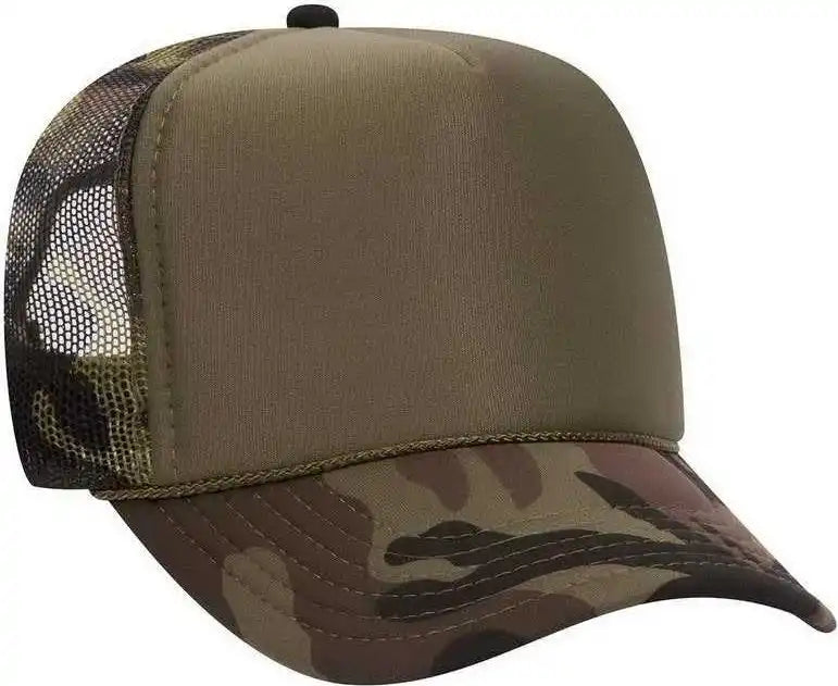Otto 39-165 5 Panel Foam High Crown Mesh Back Trucker Snapback Cap - Olive Dark Gray Camo - one Size Fits Most