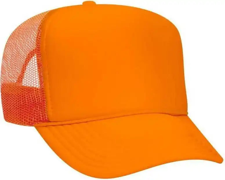 Otto 39-165 5 Panel Foam High Crown Mesh Back Trucker Snapback Cap - Neon Orange - one Size Fits Most