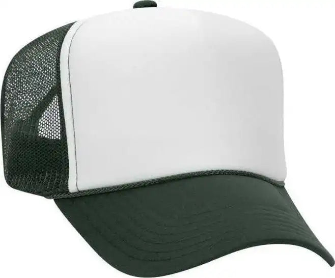 Otto 39-165 5 Panel Foam High Crown Mesh Back Trucker Snapback Cap - Dark Green White - Forest / one Size Fits Most