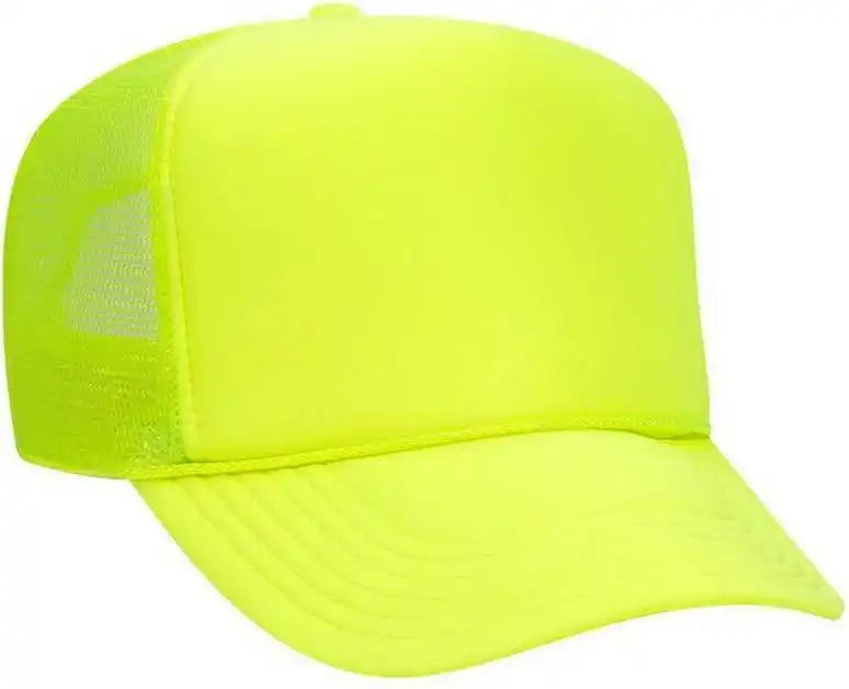 Otto 39-165 5 Panel Foam High Crown Mesh Back Trucker Snapback Cap - Neon Yellow - one Size Fits Most