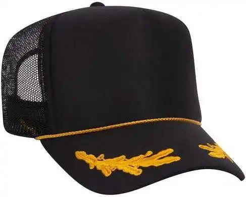 Otto 39 165 5 Panel Foam High Crown Mesh Back Trucker Snapback Cap Black Gold Leaf / one Size Fits Most
