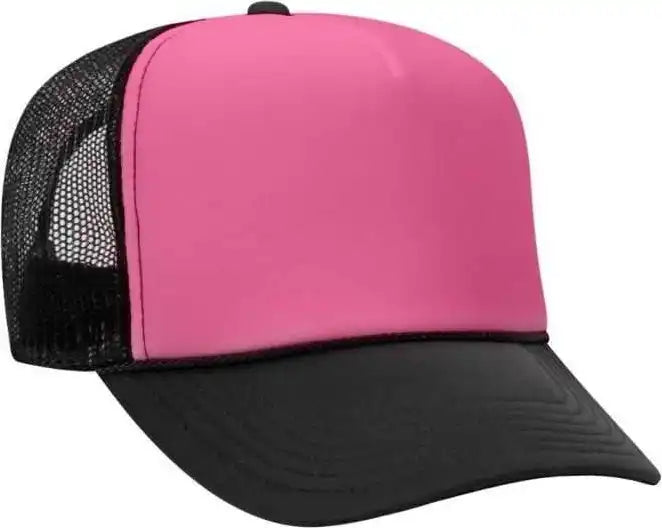 Otto 39 165 5 Panel Foam High Crown Mesh Back Trucker Snapback Cap Black Neon Pink Pnk / one Size Fits Most