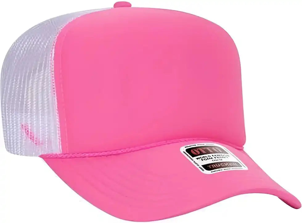 Otto 39-165 5 Panel Foam High Crown Mesh Back Trucker Snapback Cap - Neon Pink White - one Size Fits Most