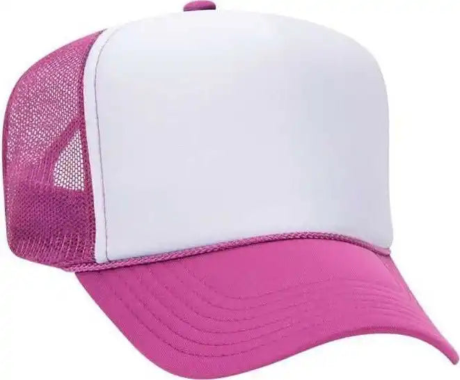Otto 39-165 5 Panel Foam High Crown Mesh Back Trucker Snapback Cap - Heather Pink White - one Size Fits Most