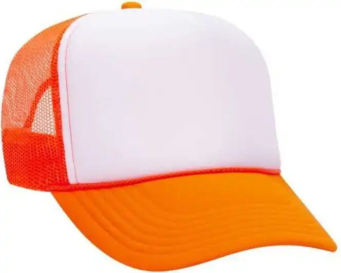 Otto 39-165 5 Panel Foam High Crown Mesh Back Trucker Snapback Cap - Neon Orange White - one Size Fits Most