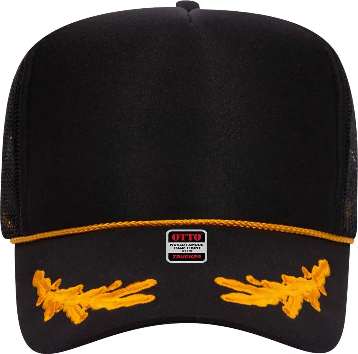 Otto 39 165 5 Panel Foam High Crown Mesh Back Trucker Snapback Cap Black Gold Leaf / one Size Fits Most
