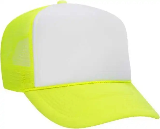 Otto 39-165 5 Panel Foam High Crown Mesh Back Trucker Snapback Cap - Neon Yellow White - one Size Fits Most