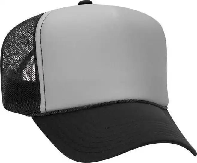 Otto 39 165 5 Panel Foam High Crown Mesh Back Trucker Snapback Cap Black Gray / one Size Fits Most