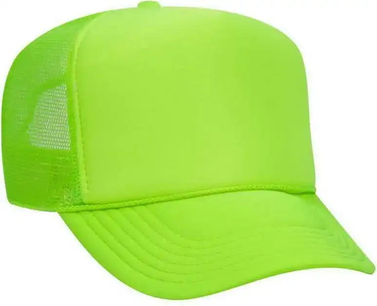 Otto 39-165 5 Panel Foam High Crown Mesh Back Trucker Snapback Cap - Neon Green - one Size Fits Most