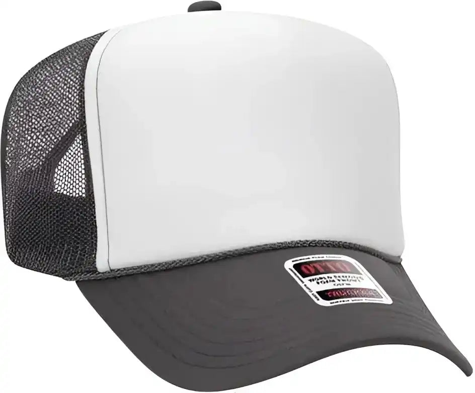 Otto 39-165 5 Panel Foam High Crown Mesh Back Trucker Snapback Cap - Dark Gray White - one Size Fits Most