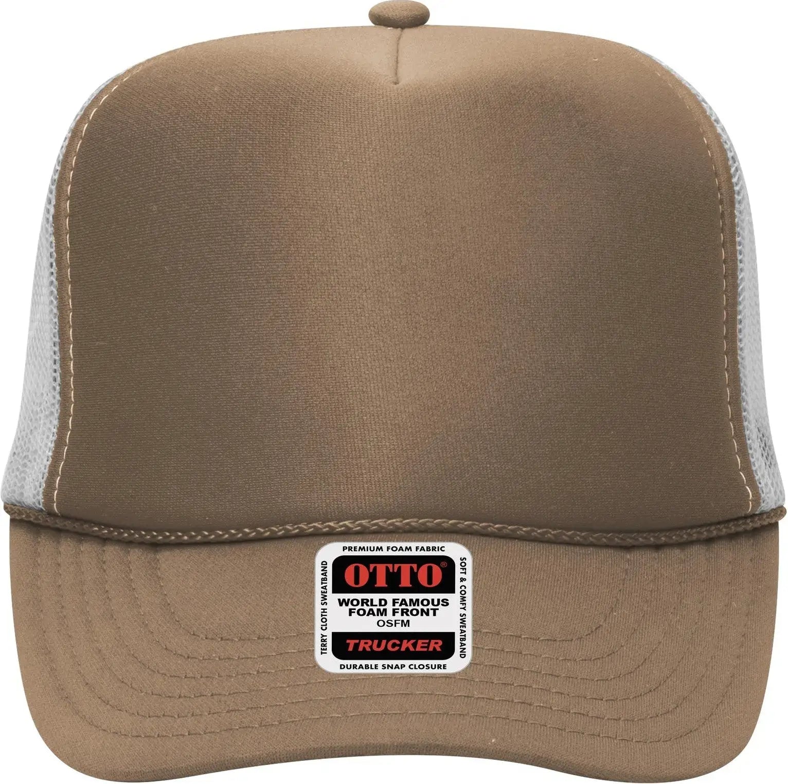 Otto 39-165 5 Panel High Crown Mesh Back Trucker Cap - Dk.kha/dk.kha/wht - 6 1/2’’ - 7 5/8’’