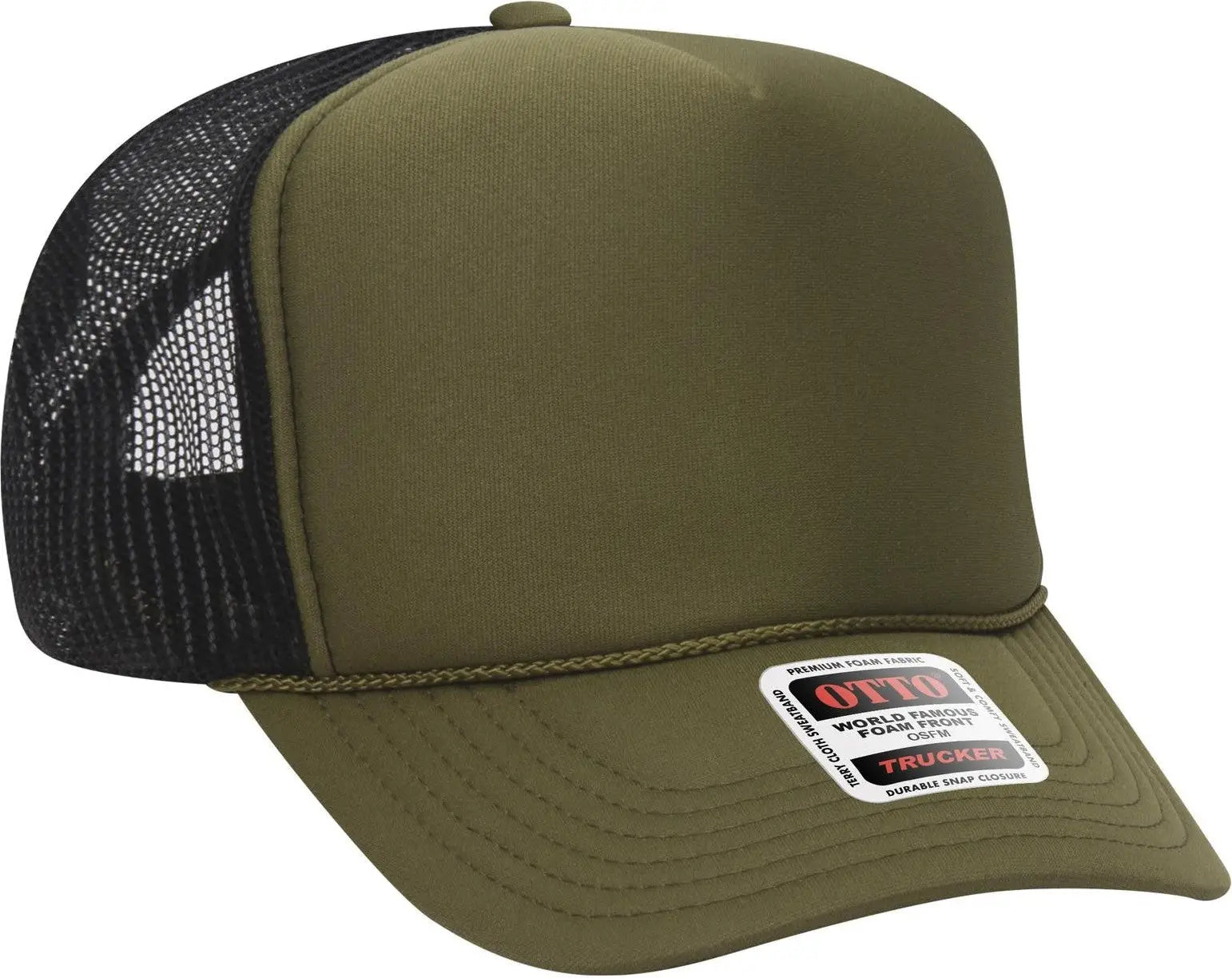 Otto 39-165 5 Panel High Crown Mesh Back Trucker Cap - Ol.grn/ol.grn/blk - 6 1/2’’ - 7 5/8’’