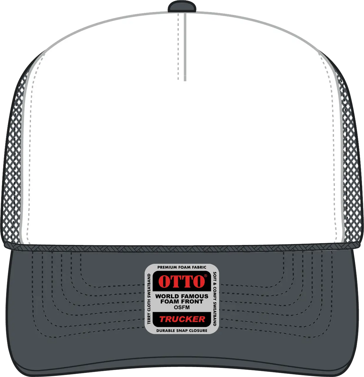 Otto 39-165 5 Panel High Crown Mesh Back Trucker Cap - Ch.gry/wht/ch.gry - 6’’ - 7 1/8’’