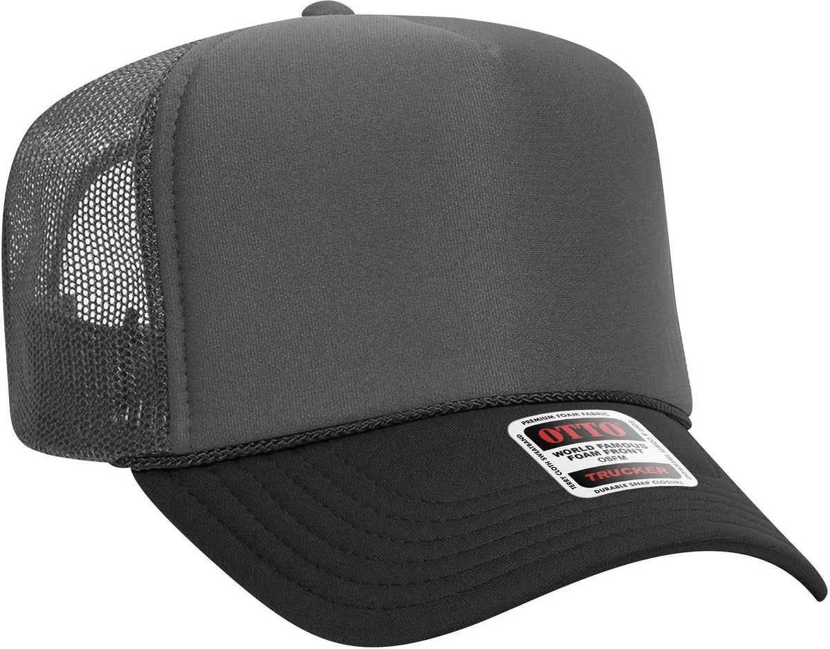 Otto 39-165 5 Panel High Crown Mesh Back Trucker Cap - Blk/ch.gry/ch.gry - 6 1/2’’ - 7 5/8’’