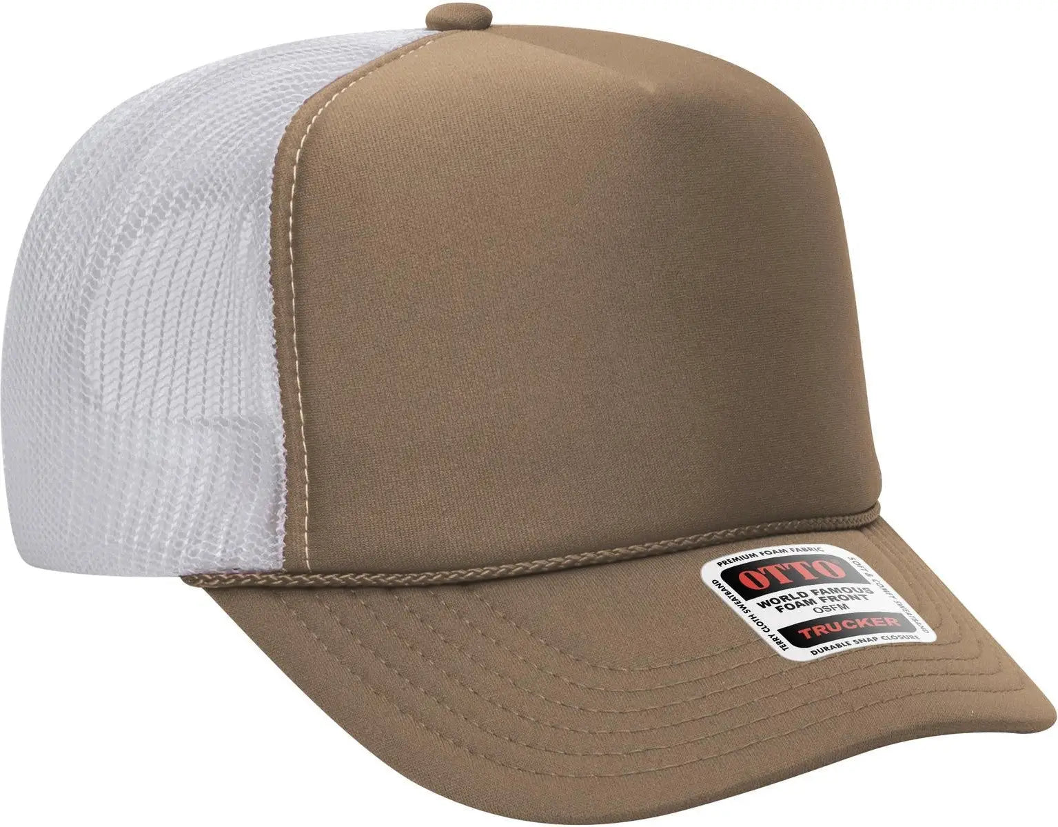Otto 39-165 5 Panel High Crown Mesh Back Trucker Cap - Dk.kha/dk.kha/wht - 6 1/2’’ - 7 5/8’’