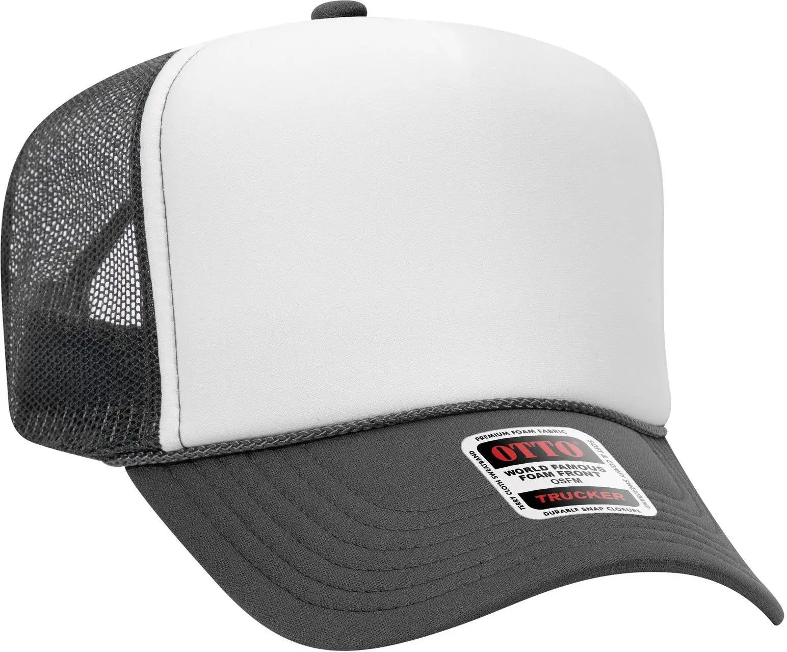 Otto 39-165 5 Panel High Crown Mesh Back Trucker Cap - Ch.gry/wht/ch.gry