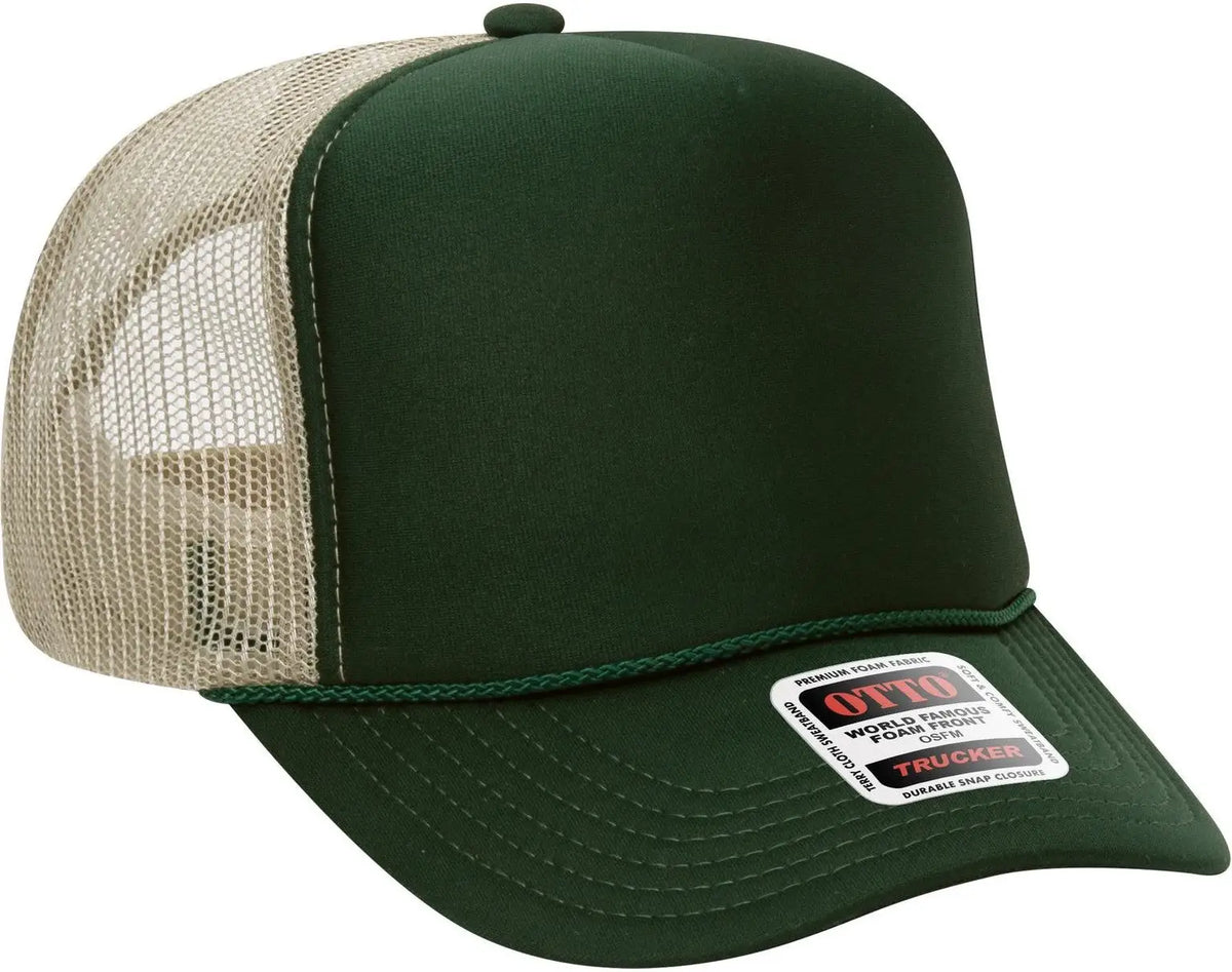 Otto 39-165 5 Panel High Crown Mesh Back Trucker Cap - Dk.grn/dk.grn/kha - 6 1/2’’ - 7 5/8’’