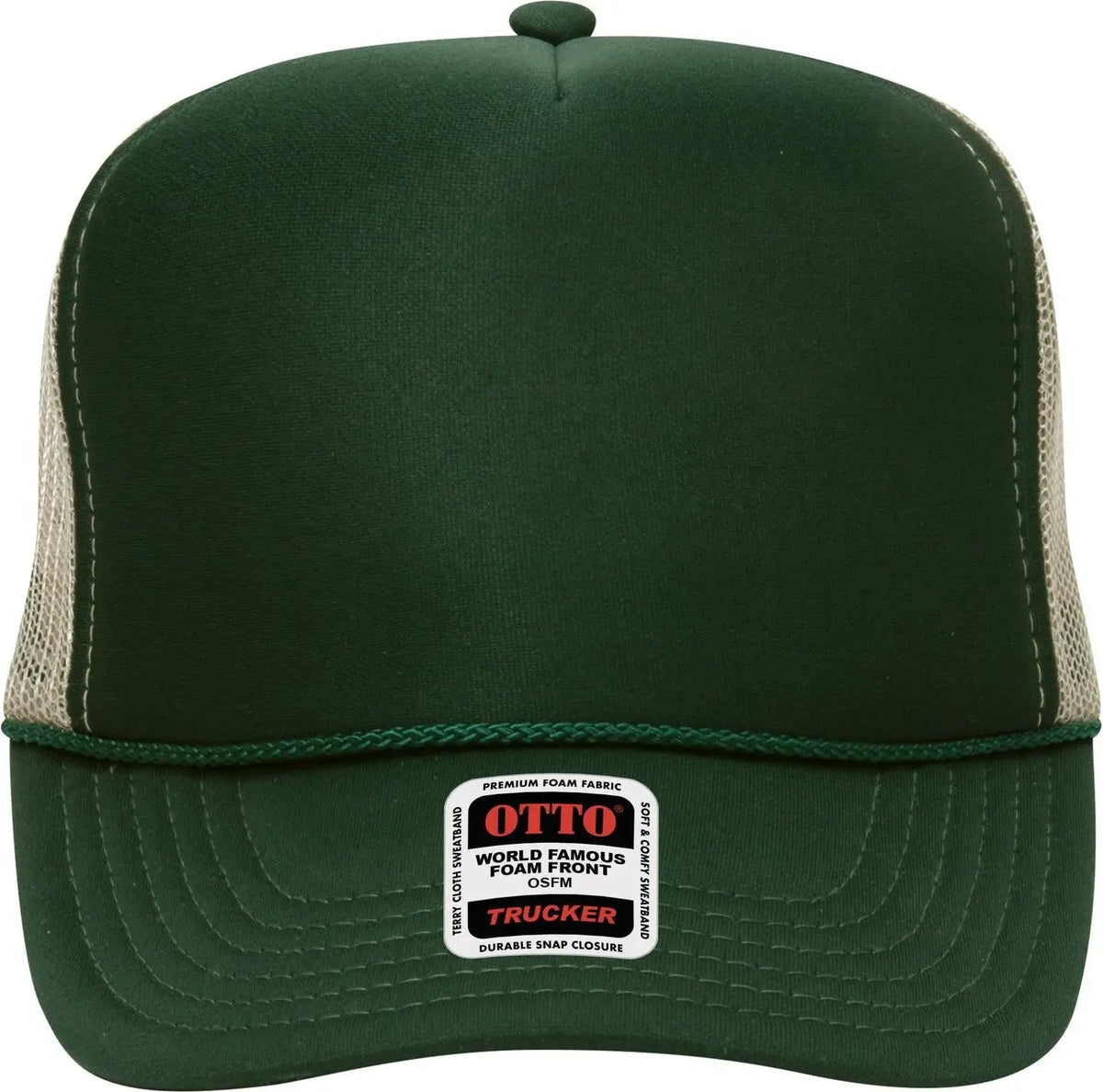 Otto 39-165 5 Panel High Crown Mesh Back Trucker Cap - Dk.grn/dk.grn/kha - 6 1/2’’ - 7 5/8’’