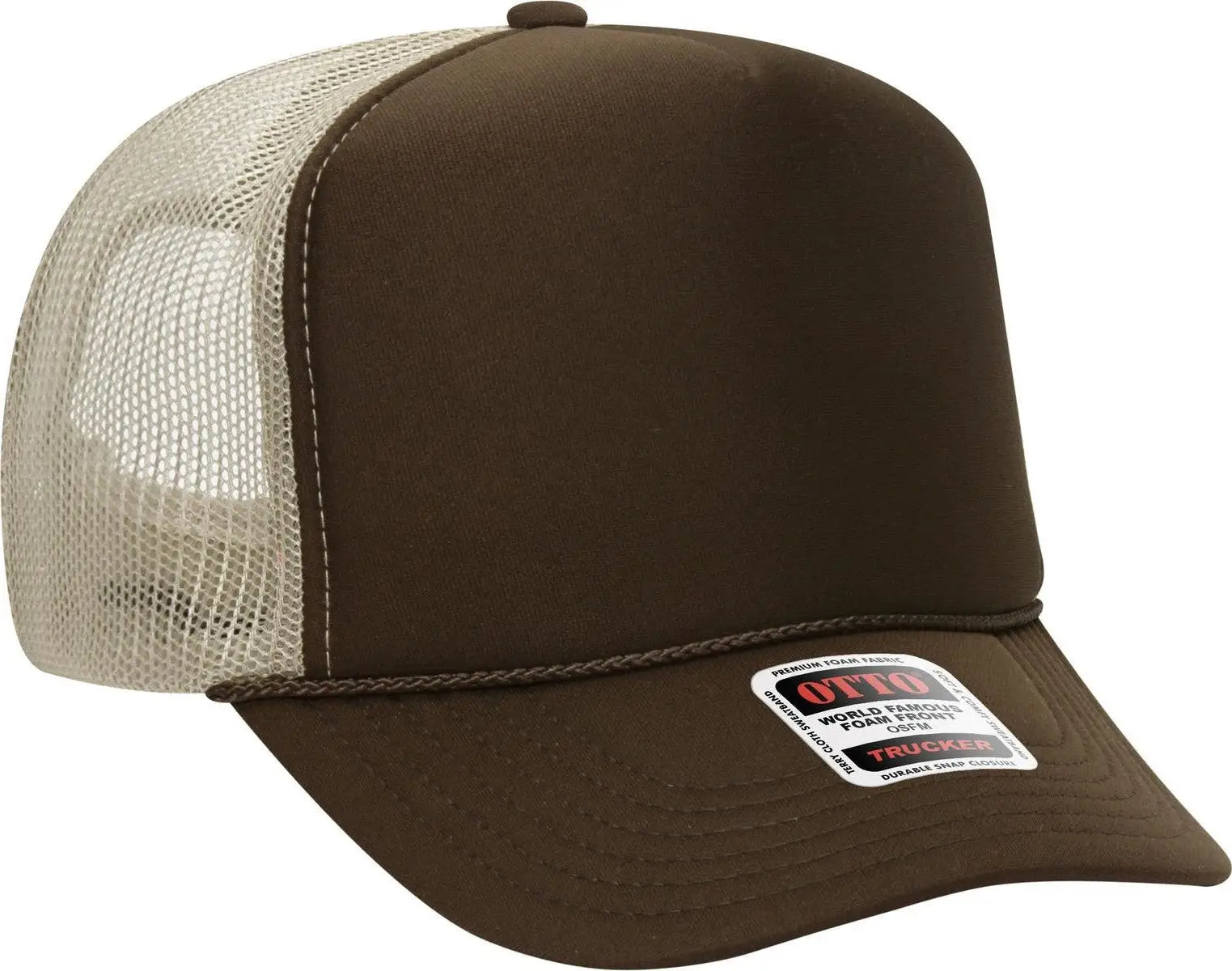 Otto 39-165 5 Panel High Crown Mesh Back Trucker Cap - Dk.brn/dk.brn/kha - 6 1/2’’ - 7 5/8’’