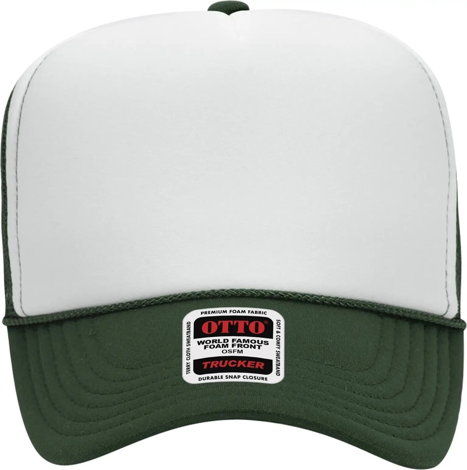 Otto 39-165 5 Panel High Crown Mesh Back Trucker Cap - Dk.grn/wht/dk.grn - 6 1/2’’ - 7 5/8’’