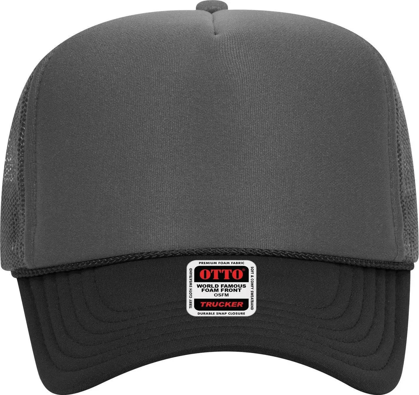 Otto 39-165 5 Panel High Crown Mesh Back Trucker Cap - Blk/ch.gry/ch.gry - 6 1/2’’ - 7 5/8’’