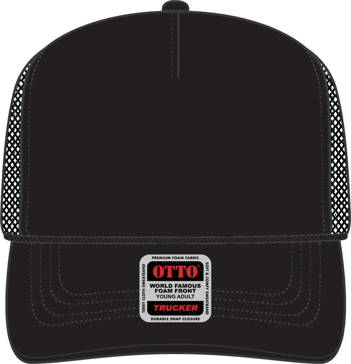 Otto 39-165 5 Panel High Crown Mesh Back Trucker Cap - Black - 6’’ - 7 1/8’’