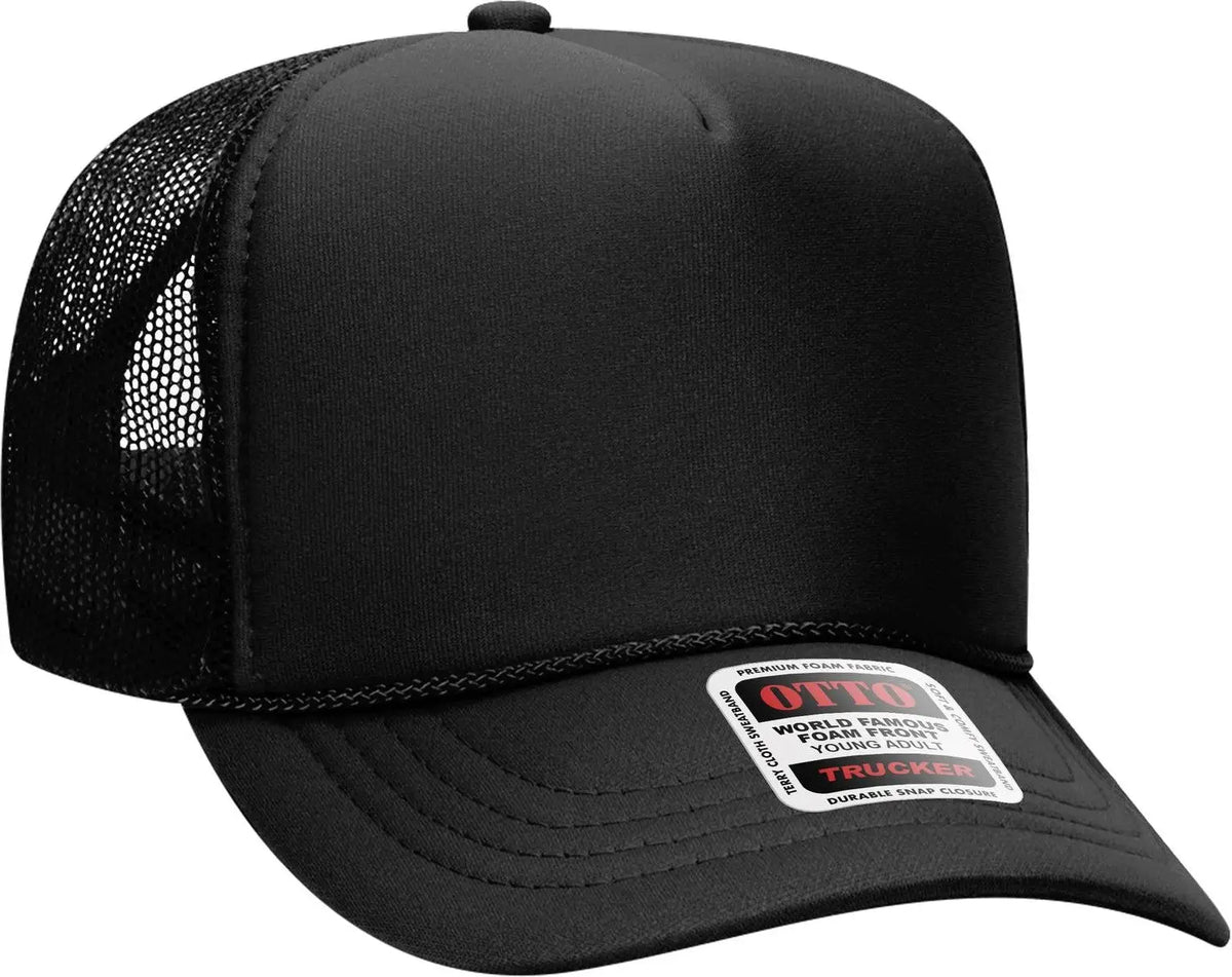 Otto 39-165 5 Panel High Crown Mesh Back Trucker Cap - Black