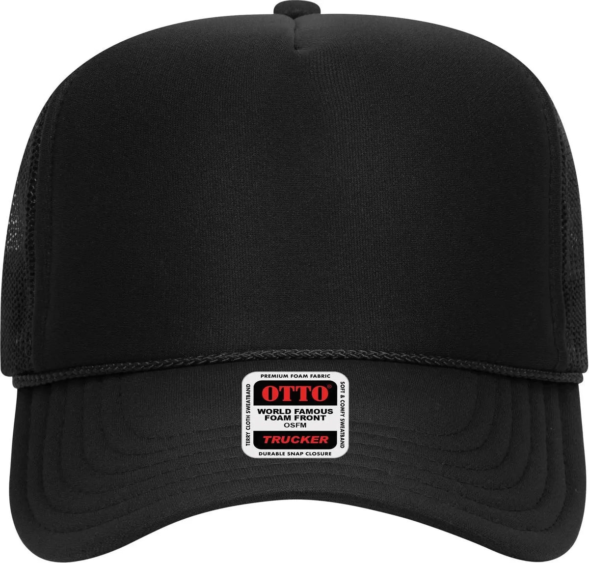 Otto 39-165 5 Panel High Crown Mesh Back Trucker Cap - Black
