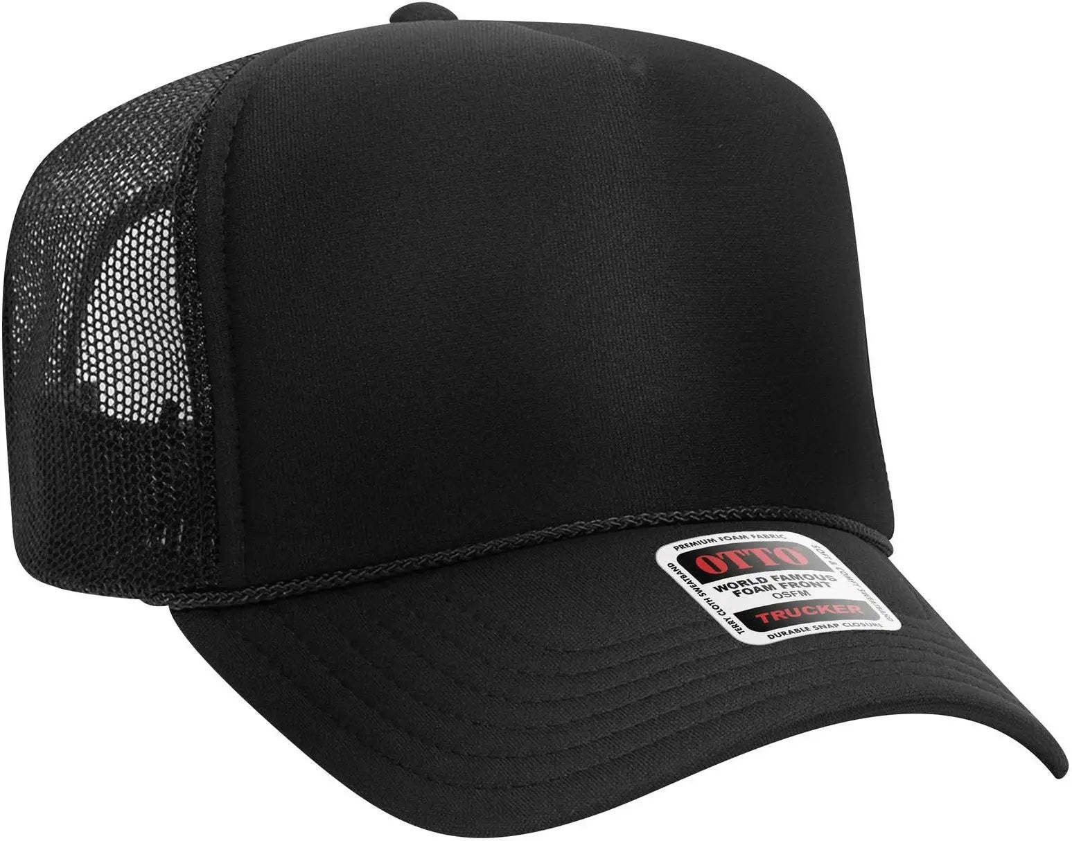 Otto 39-165 5 Panel High Crown Mesh Back Trucker Cap - Black
