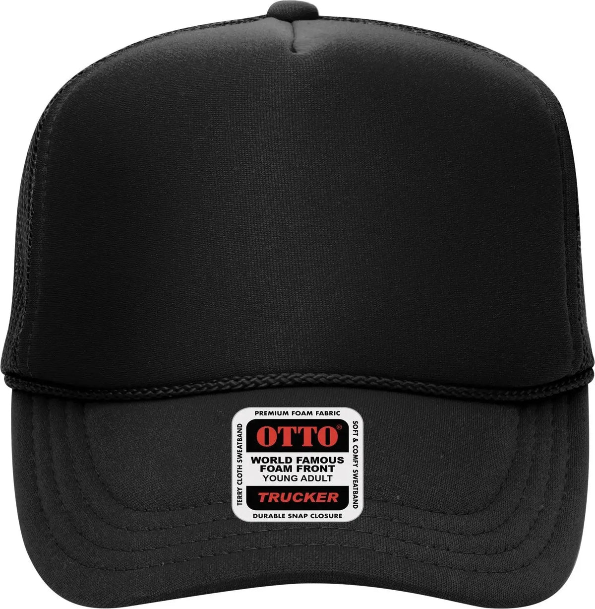 Otto 39-165 5 Panel High Crown Mesh Back Trucker Cap - Black