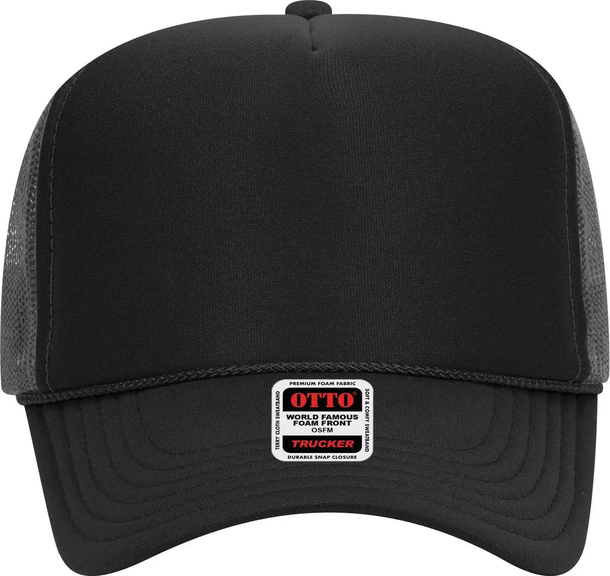 Otto 39-165 5 Panel High Crown Mesh Back Trucker Cap - Blk/blk/ch.gry - 6 1/2’’ - 7 5/8’’
