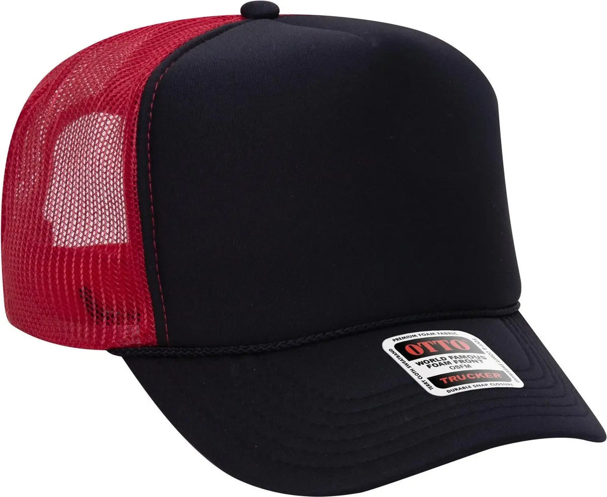 Otto 39-165 5 Panel High Crown Mesh Back Trucker Cap - Blk/blk/red - 6 1/2’’ - 7 5/8’’
