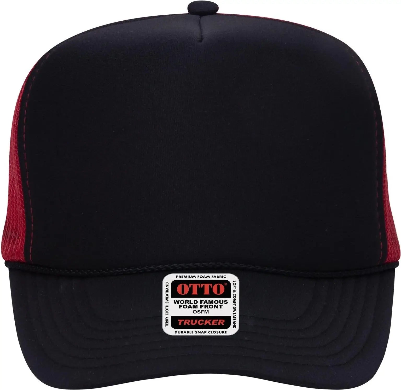 Otto 39-165 5 Panel High Crown Mesh Back Trucker Cap - Blk/blk/red - 6 1/2’’ - 7 5/8’’