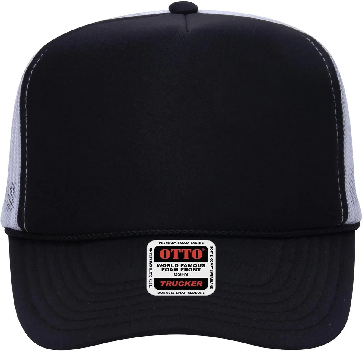 Otto 39-165 5 Panel High Crown Mesh Back Trucker Cap - Blk/blk/wht - 6 1/2’’ - 7 5/8’’