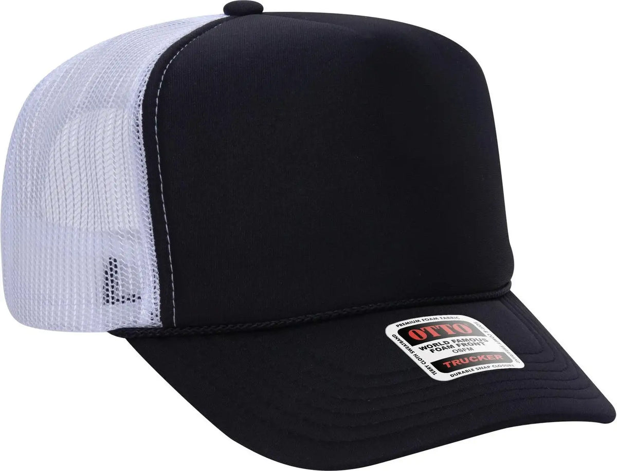Otto 39-165 5 Panel High Crown Mesh Back Trucker Cap - Blk/blk/wht - 6 1/2’’ - 7 5/8’’