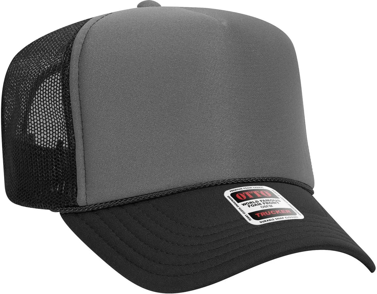 Otto 39-165 5 Panel High Crown Mesh Back Trucker Cap - Blk/ch.gry/blk - 6 1/2’’ - 7 5/8’’