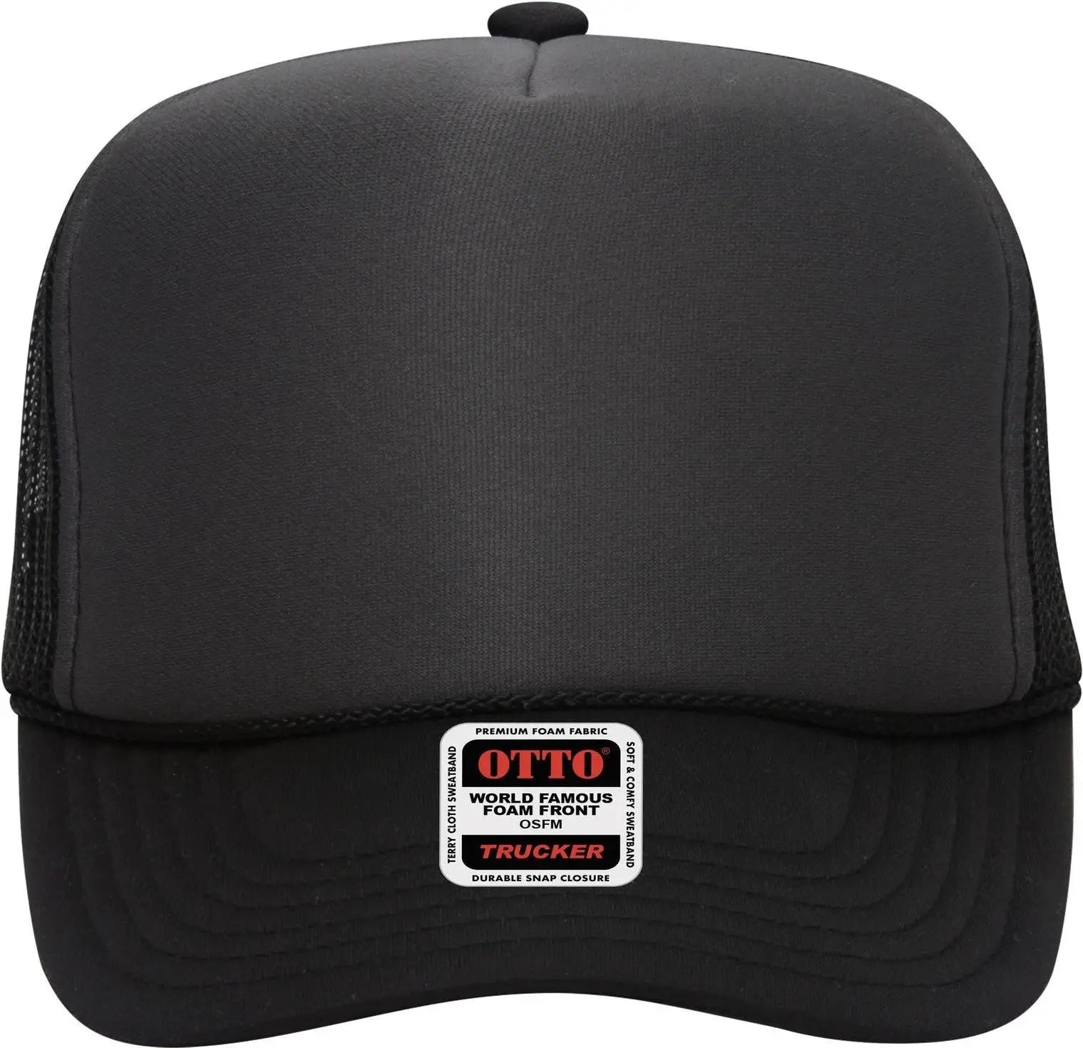 Otto 39-165 5 Panel High Crown Mesh Back Trucker Cap - Blk/ch.gry/blk - 6 1/2’’ - 7 5/8’’