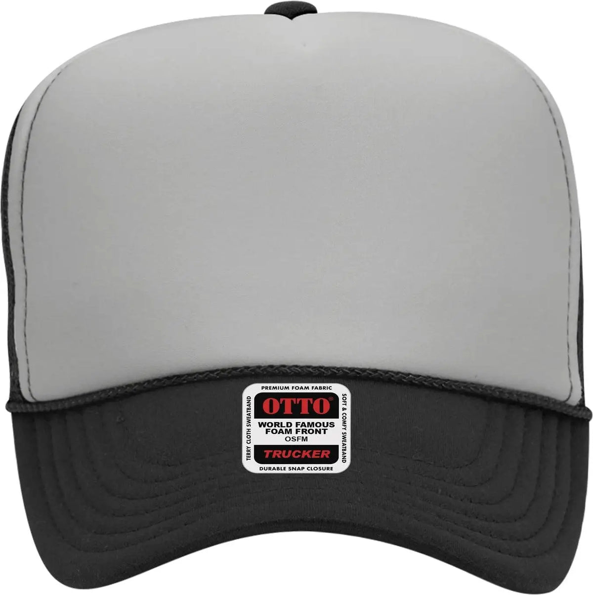 Otto 39-165 5 Panel High Crown Mesh Back Trucker Cap - Blk/gry/blk