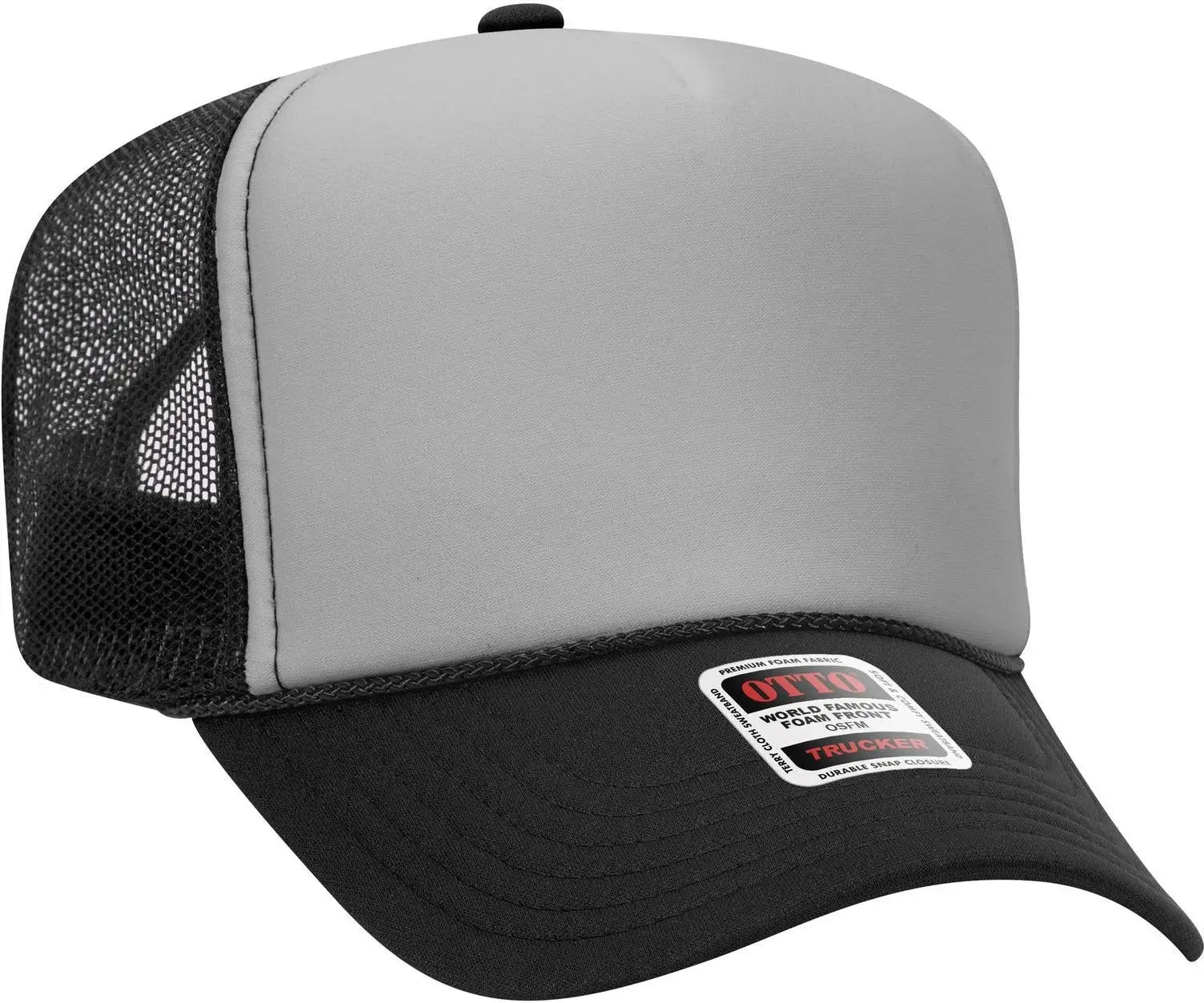 Otto 39-165 5 Panel High Crown Mesh Back Trucker Cap - Blk/gry/blk