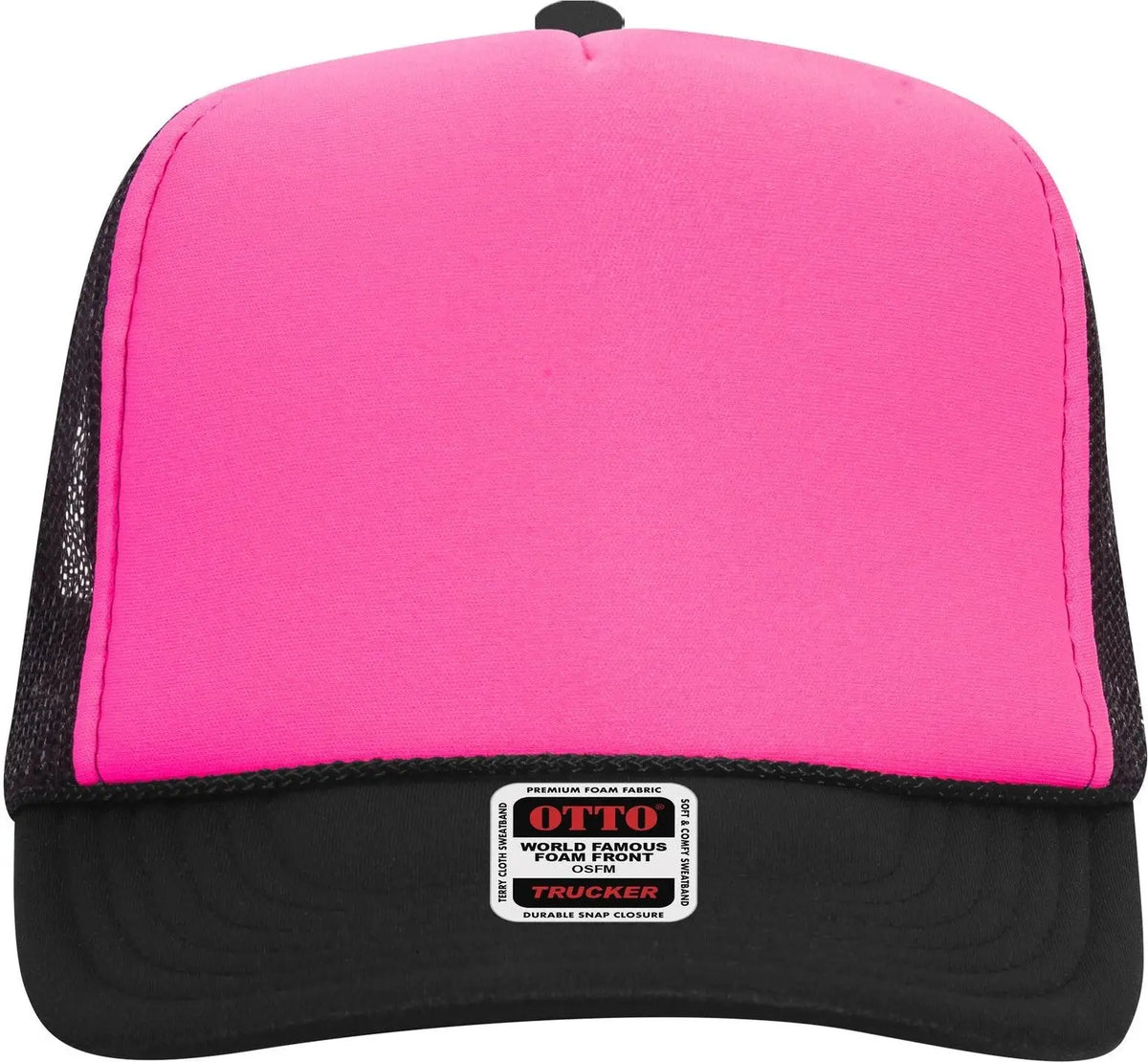 Otto 39-165 5 Panel High Crown Mesh Back Trucker Cap - Blk/n.pnk/blk - 6 1/2’’ - 7 5/8’’