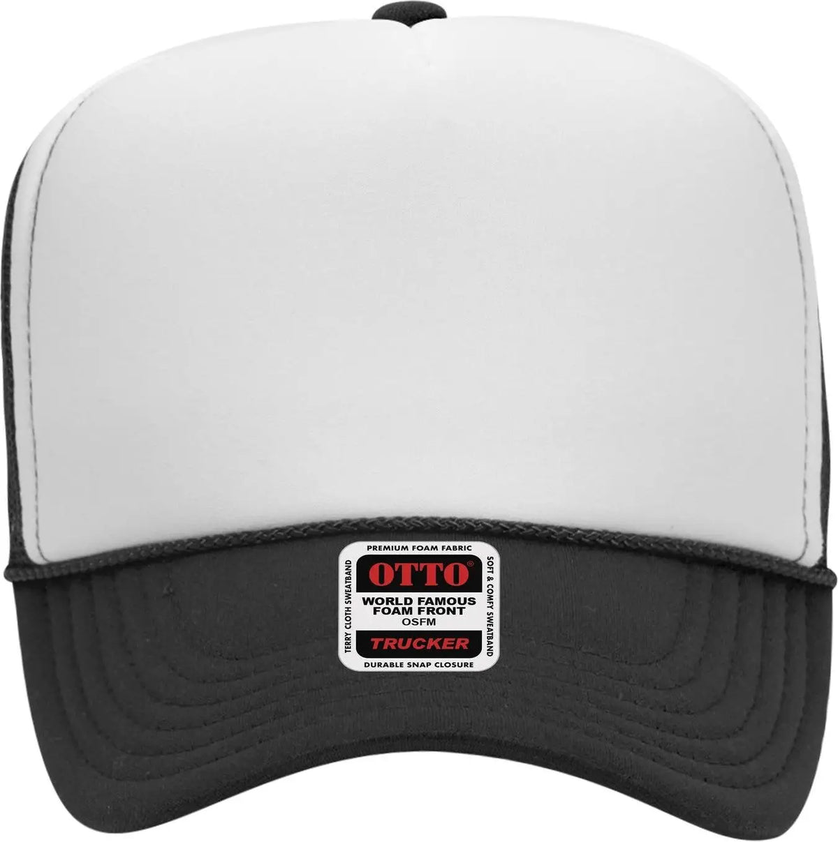 Otto 39-165 5 Panel High Crown Mesh Back Trucker Cap - Blk/wht/blk