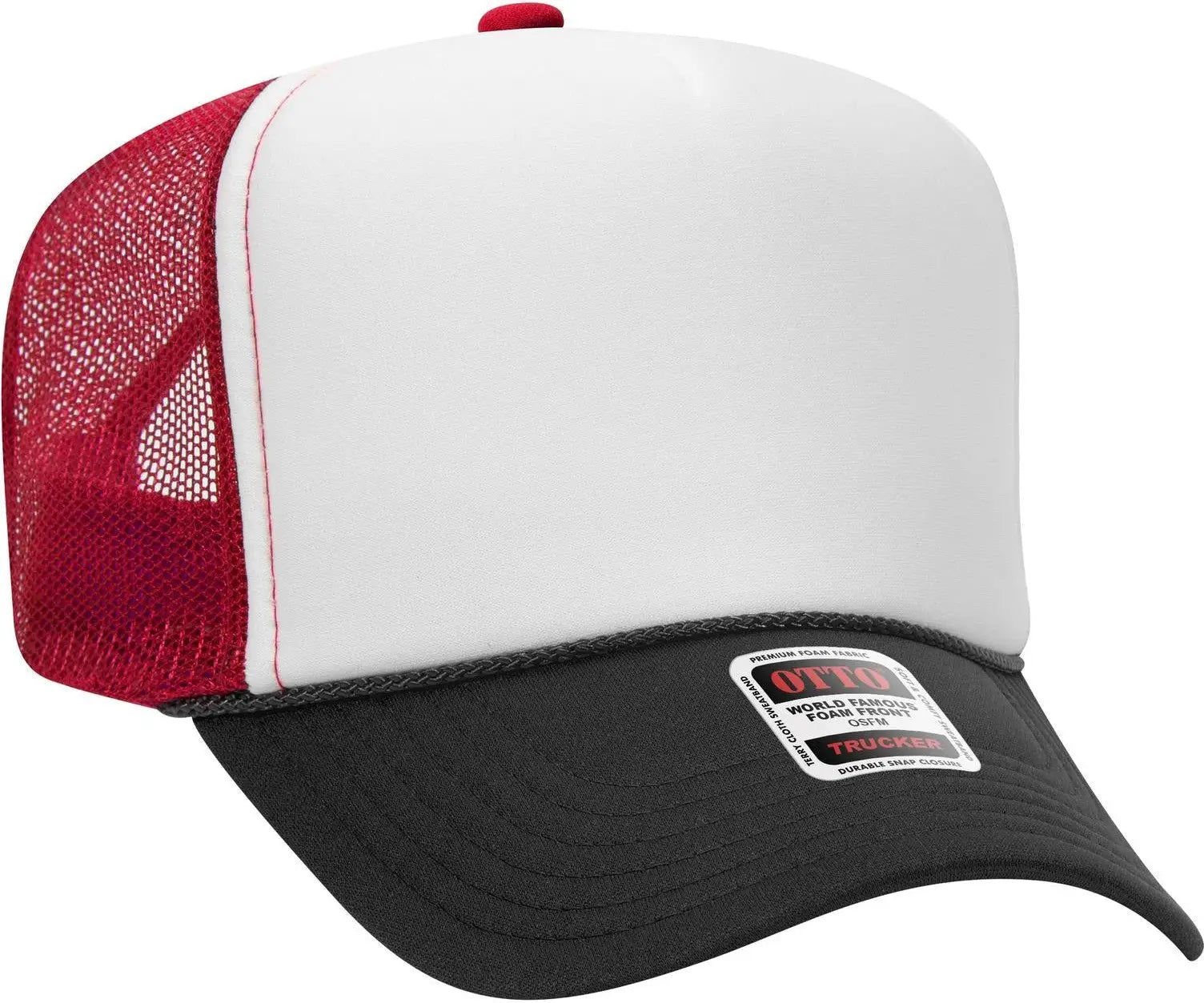 Otto 39-165 5 Panel High Crown Mesh Back Trucker Cap - Blk/wht/red