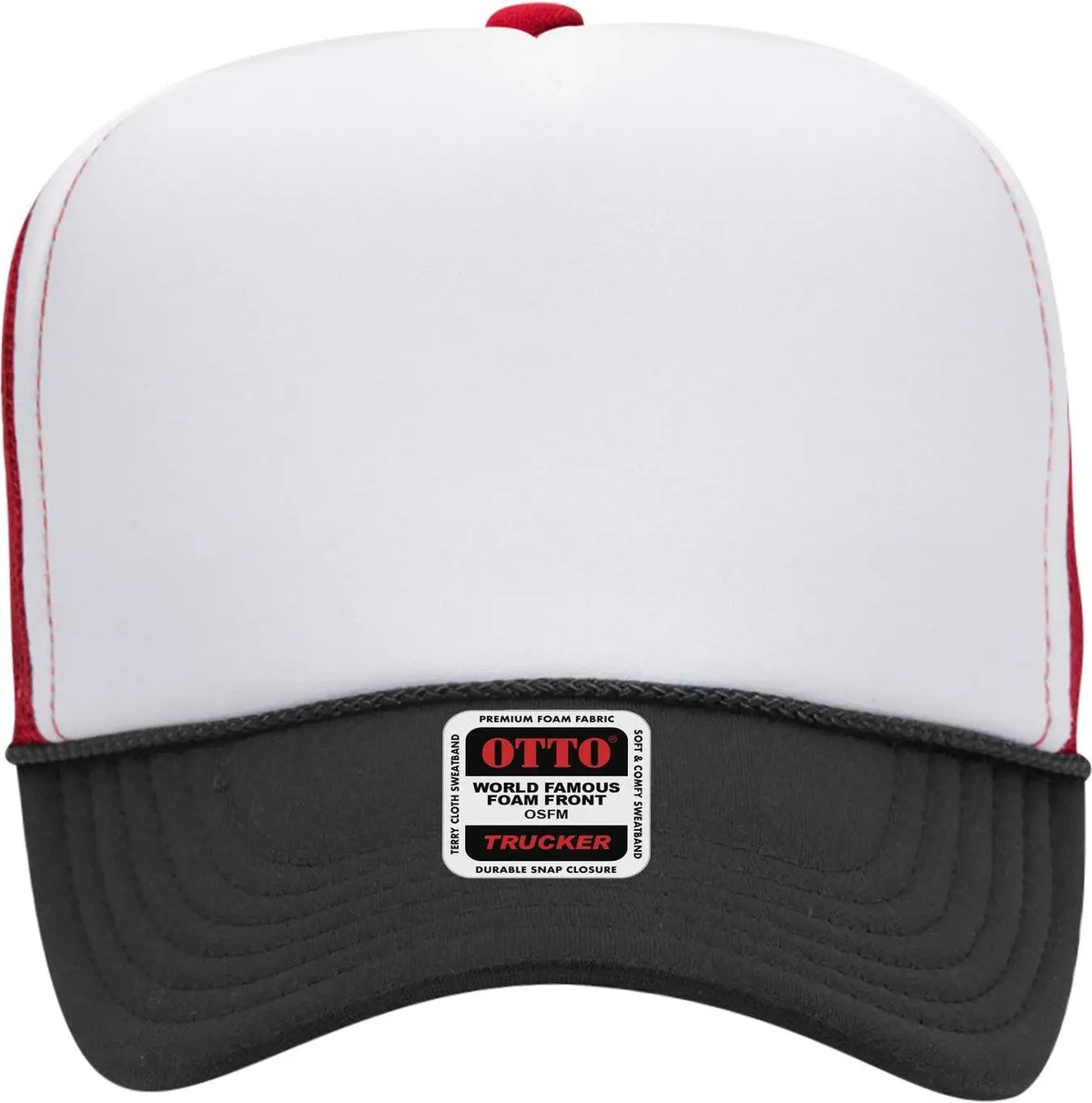 Otto 39-165 5 Panel High Crown Mesh Back Trucker Cap - Blk/wht/red - 6 1/2’’ - 7 5/8’’
