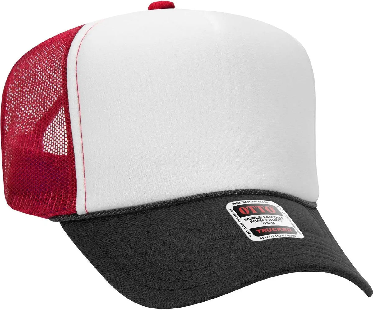 Otto 39-165 5 Panel High Crown Mesh Back Trucker Cap - Blk/wht/red - 6 1/2’’ - 7 5/8’’