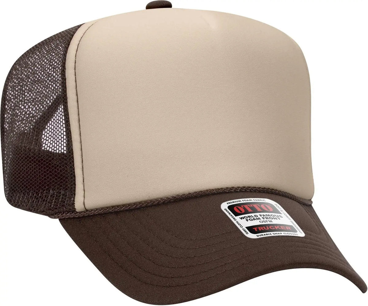 Otto 39-165 5 Panel High Crown Mesh Back Trucker Cap - Brn/tan/brn - 6 1/2’’ - 7 5/8’’