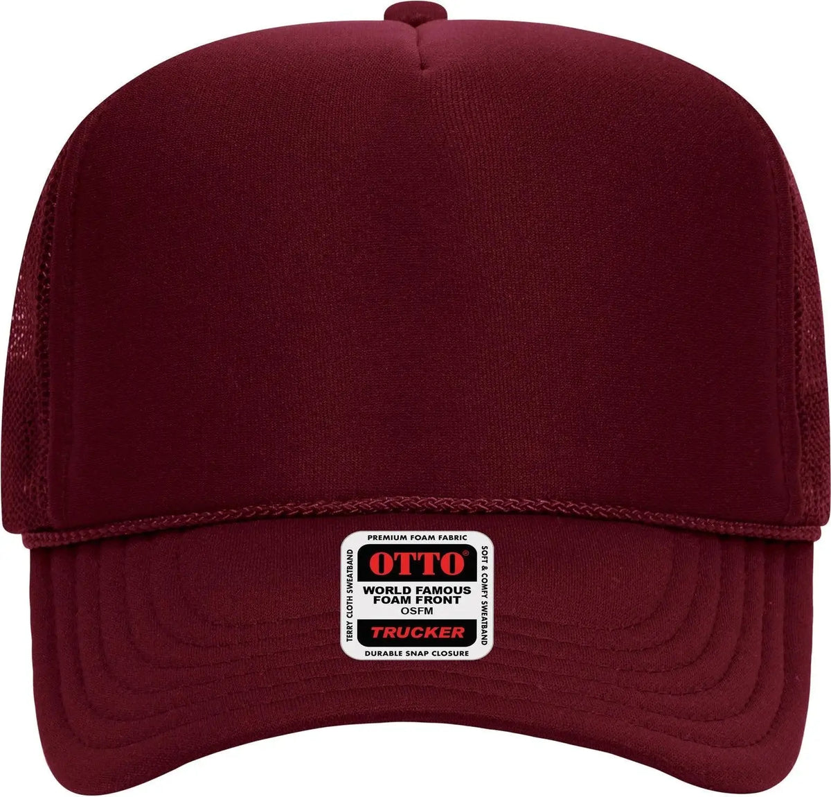 Otto 39-165 5 Panel High Crown Mesh Back Trucker Cap - Burg. Marn - 6 1/2’’ - 7 5/8’’