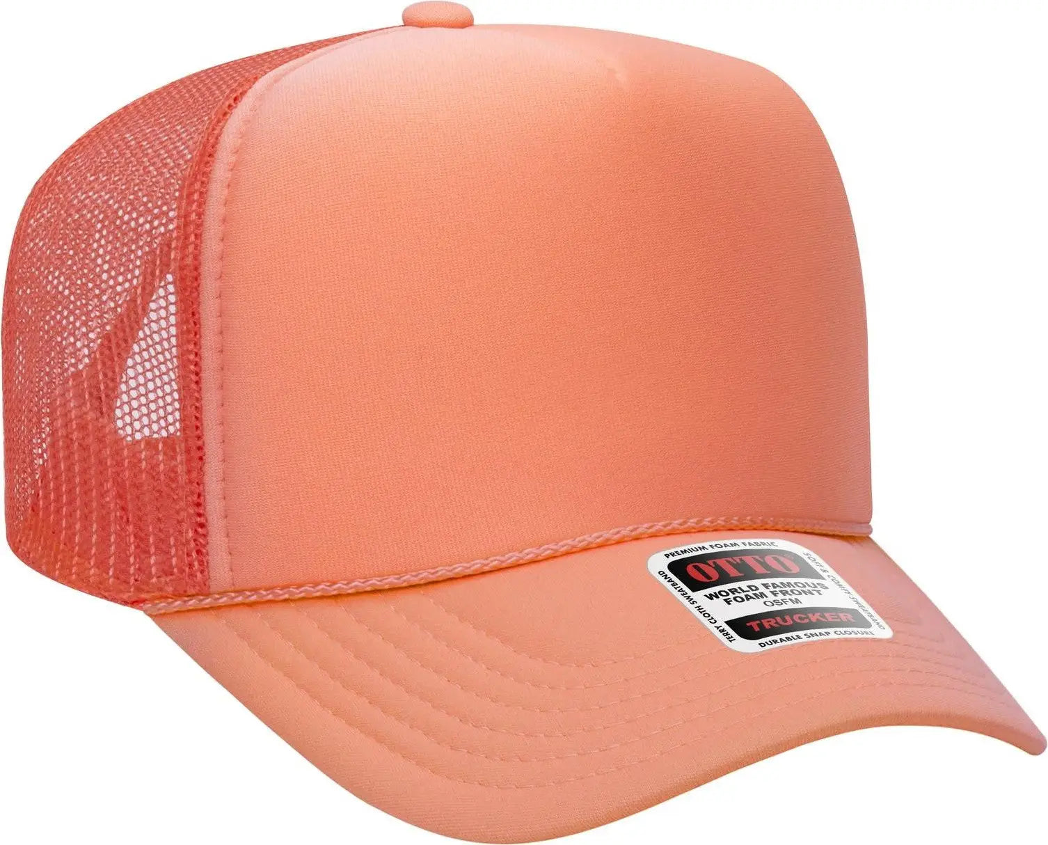 Otto 39-165 5 Panel High Crown Mesh Back Trucker Cap - Coral