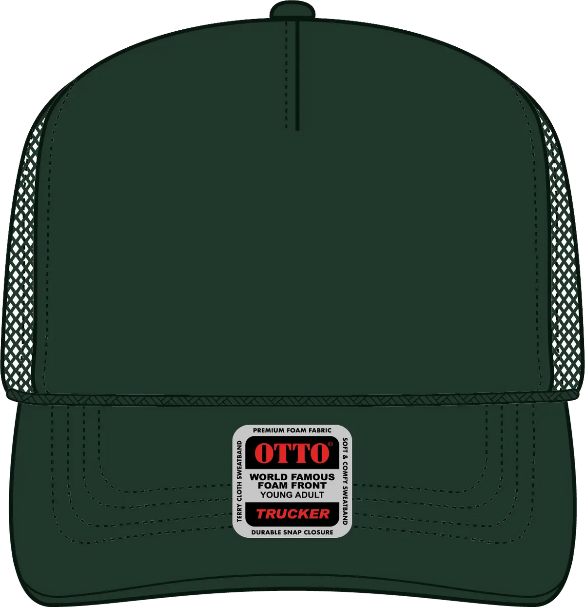 Otto 39-165 5 Panel High Crown Mesh Back Trucker Cap - Dk. Green - 6’’ - 7 1/8’’