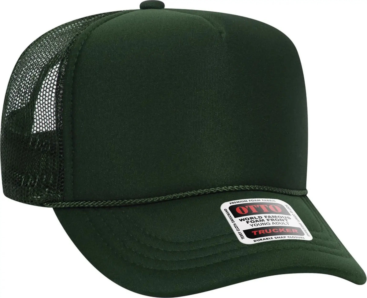 Otto 39-165 5 Panel High Crown Mesh Back Trucker Cap - Dk. Green