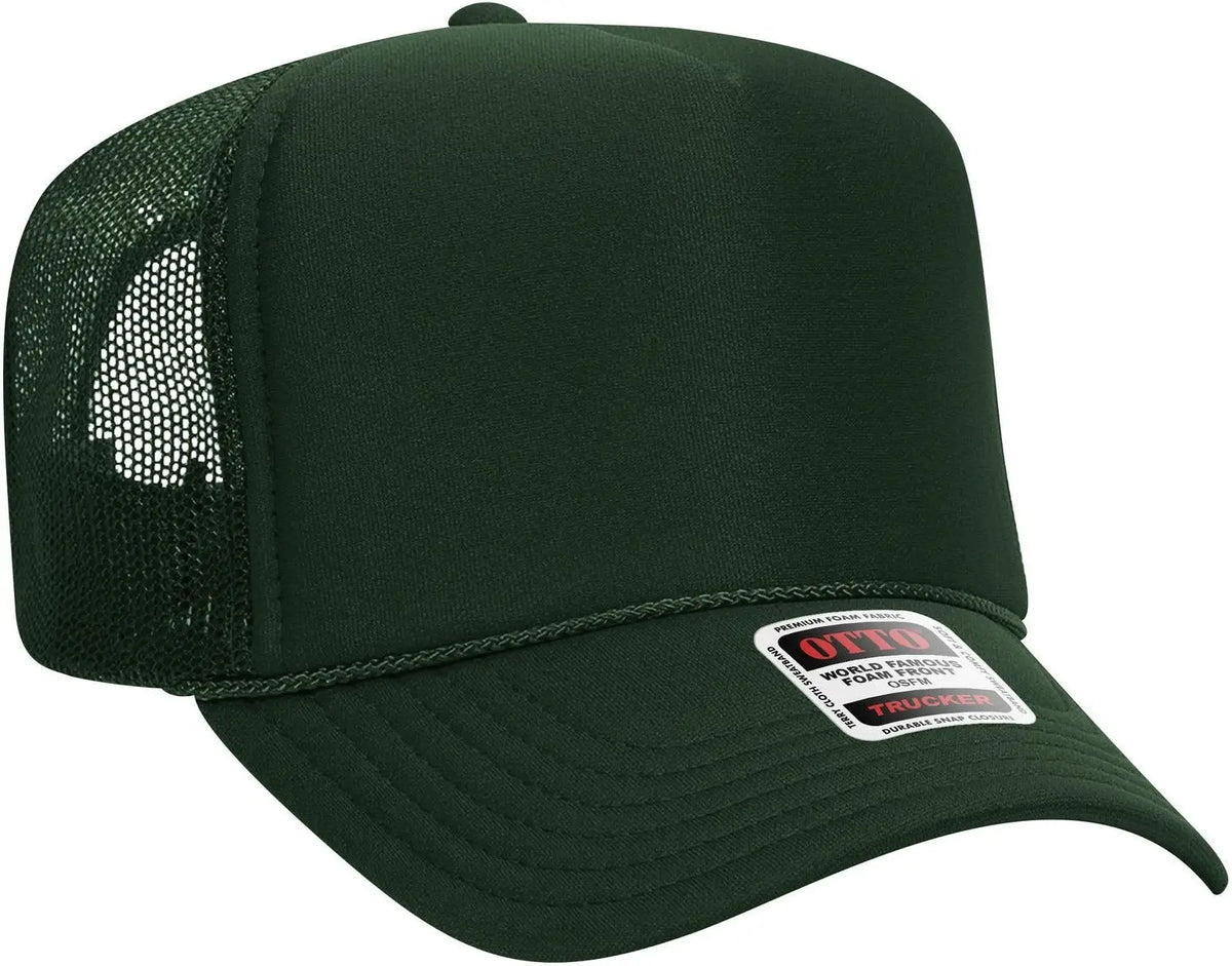 Otto 39-165 5 Panel High Crown Mesh Back Trucker Cap - Dk. Green